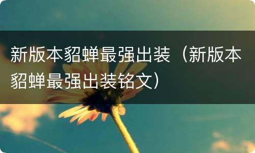 新版本貂蝉最强出装（新版本貂蝉最强出装铭文）