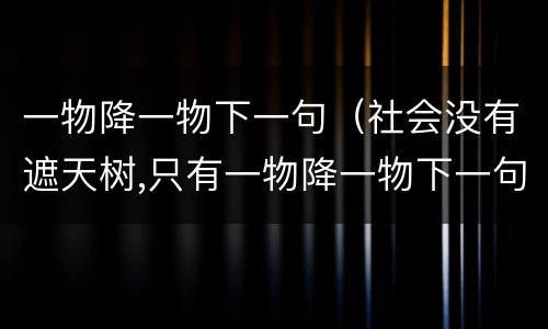 一物降一物下一句（社会没有遮天树,只有一物降一物下一句）
