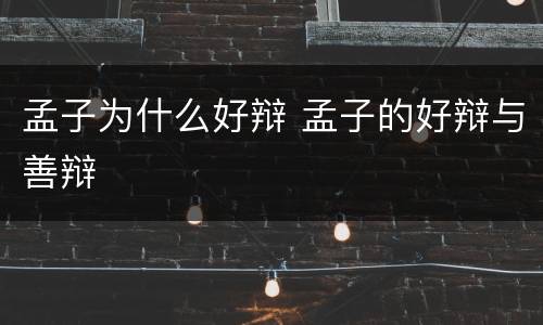 孟子为什么好辩 孟子的好辩与善辩