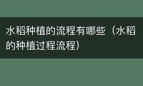 水稻种植的流程有哪些（水稻的种植过程流程）