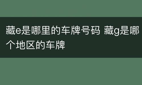藏e是哪里的车牌号码 藏g是哪个地区的车牌