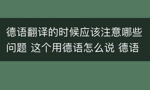 德语翻译的时候应该注意哪些问题 这个用德语怎么说 德语翻译