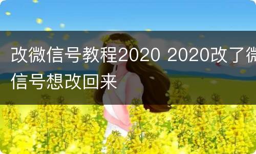 改微信号教程2020 2020改了微信号想改回来