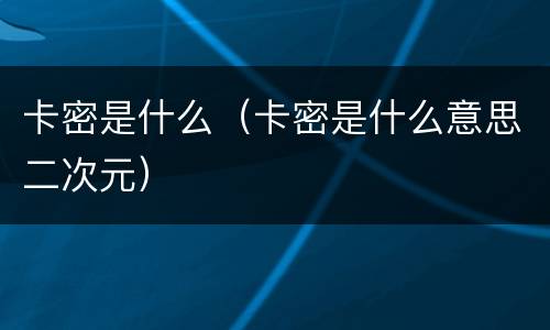卡密是什么（卡密是什么意思二次元）