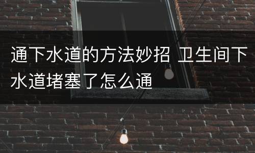 通下水道的方法妙招 卫生间下水道堵塞了怎么通