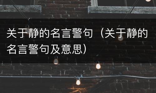 关于静的名言警句（关于静的名言警句及意思）