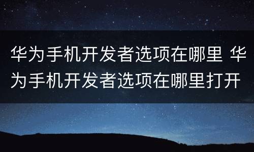 华为手机开发者选项在哪里 华为手机开发者选项在哪里打开