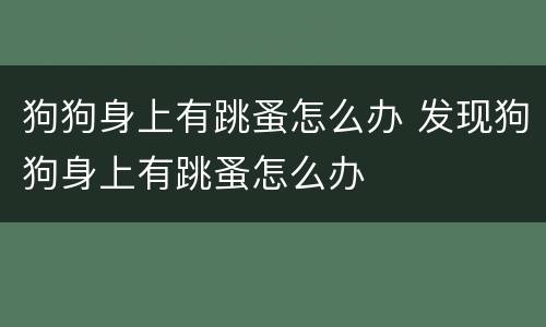狗狗身上有跳蚤怎么办 发现狗狗身上有跳蚤怎么办