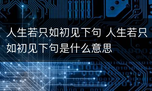 人生若只如初见下句 人生若只如初见下句是什么意思
