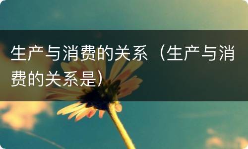 生产与消费的关系（生产与消费的关系是）