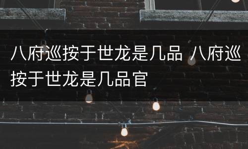 八府巡按于世龙是几品 八府巡按于世龙是几品官