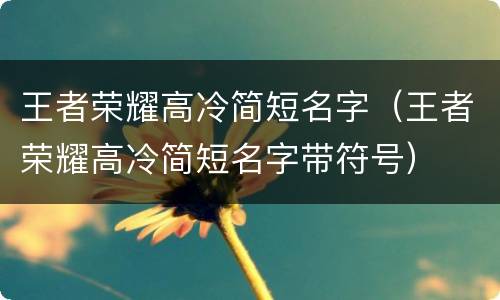 王者荣耀高冷简短名字（王者荣耀高冷简短名字带符号）