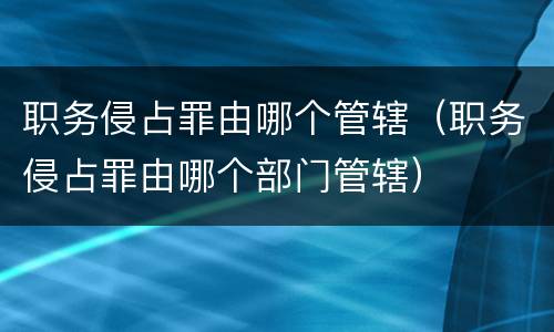 职务侵占罪由哪个管辖（职务侵占罪由哪个部门管辖）