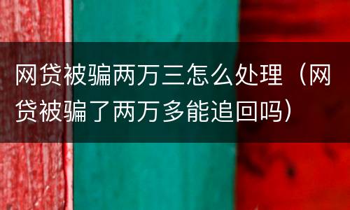 网贷被骗两万三怎么处理（网贷被骗了两万多能追回吗）