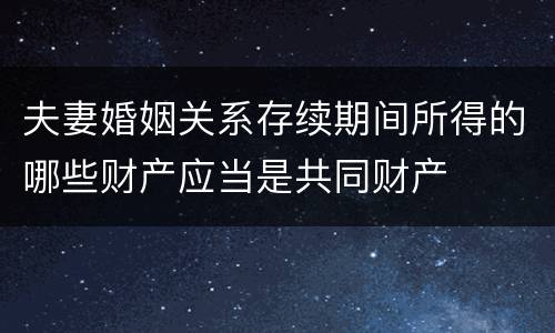 夫妻婚姻关系存续期间所得的哪些财产应当是共同财产