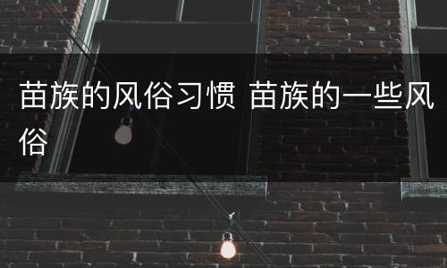 苗族的风俗习惯 苗族的一些风俗