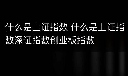 什么是上证指数 什么是上证指数深证指数创业板指数
