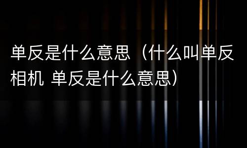 单反是什么意思（什么叫单反相机 单反是什么意思）