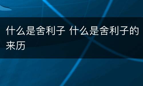 什么是舍利子 什么是舍利子的来历