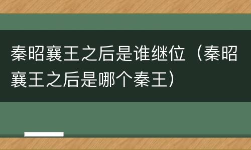 秦昭襄王之后是谁继位（秦昭襄王之后是哪个秦王）